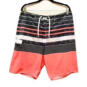 Neon Pink Striped Swim Trunks Board Shorts